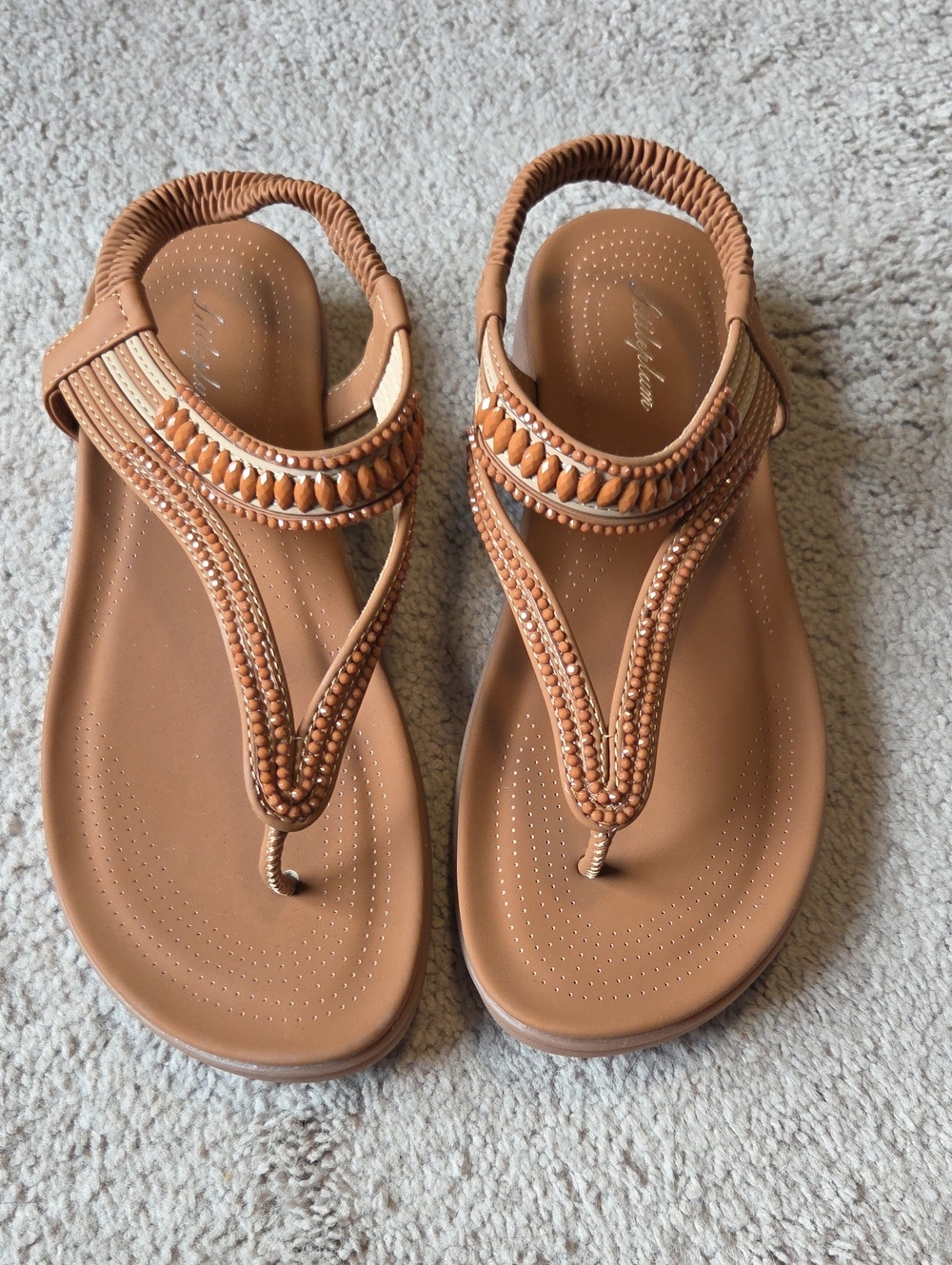 NWOT. Littleplum Tan Sandals, Size 9 (40)